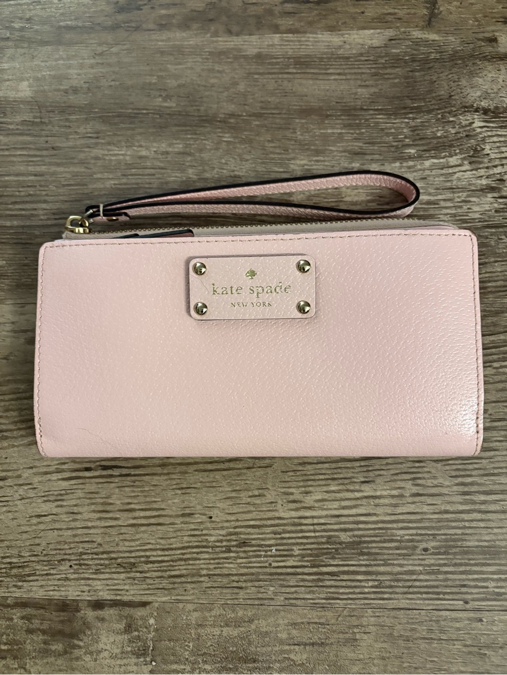 KATE SPADE Blush Pink Leather Wristlet Wallet with Gold Plate